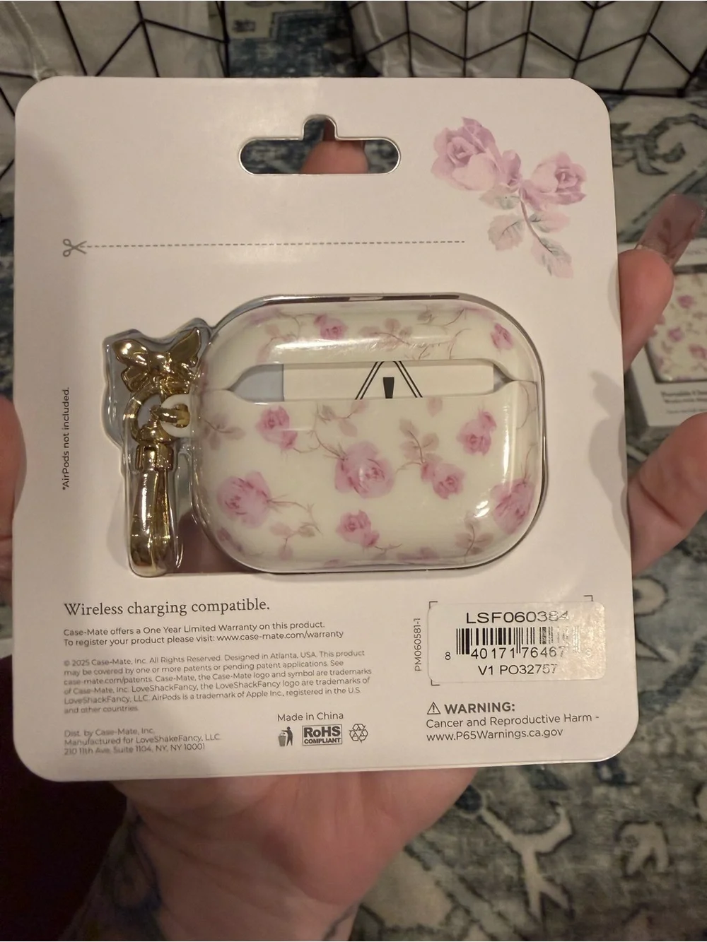 LoveShackFancy Cream Floral AirPods Pro 3 Case with Gold Charm NWT